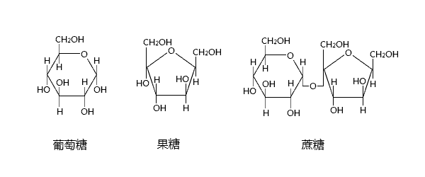 葡萄糖、果糖、蔗糖结构图